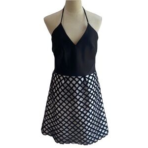 Monique Lhuillier black and white A-line halter dress Size 10